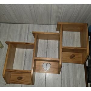 Vintage Heart Cutout 3 Tier Display Shelf Wood W/Pegs Rustic Country Farmhouse